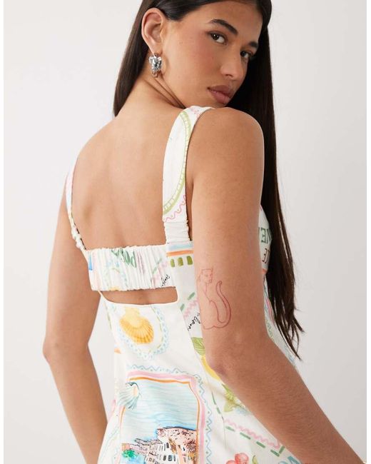 Forever New White Linen Blend Cut Out Ruched Back Mini Dress