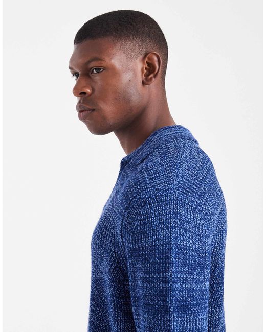 ASOS Blue Relaxed Knitted Notch Neck Polo for men