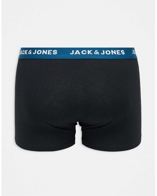 Jack & Jones Black 5 Pack Trunks With Coloured Waistbands for men