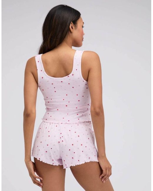 Boux Avenue White Floral Ribbed Short Pyjama Set With Ruching Detail