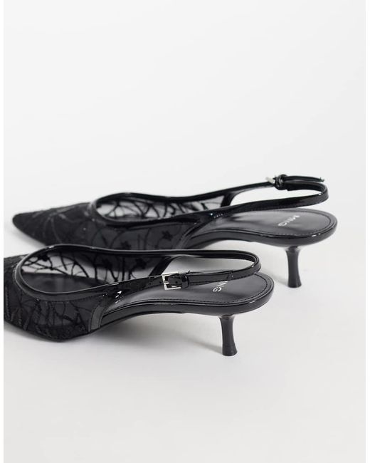 Mango White Lace Detail Heeled Slingback
