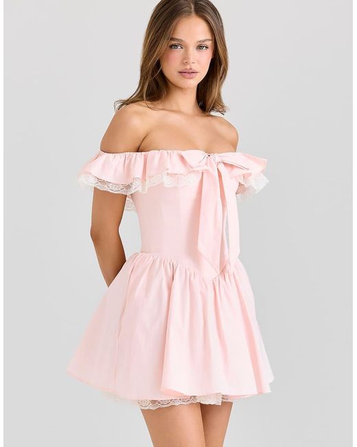 House Of Cb Pink Jaide Stretch Cotton Off Shoulder Corset Mini Dress