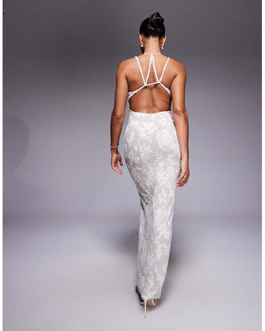 ASOS White Textured Lace Maxi Dress With Gold Tone Hardware