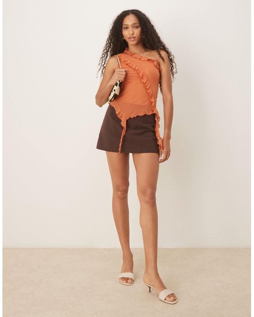 ASOS Orange Asymmetric Ruffle One Shoulder Top