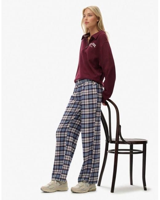 Superdry Red Cotton Check Elastic Trousers