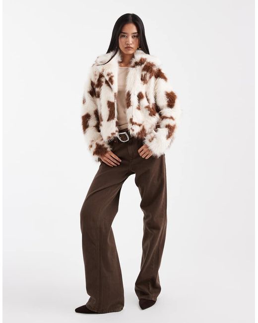 ONLY Brown Cow Print Faux Fur Short Jacket