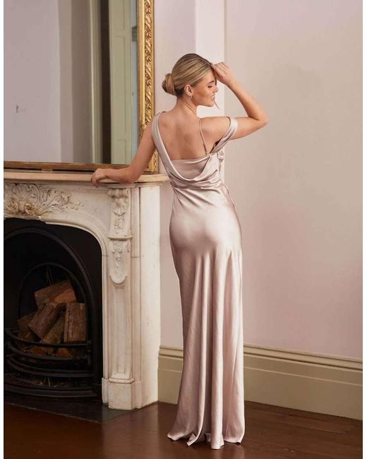 Six Stories Natural Asymmetrical Satin Bridesmaid Dress