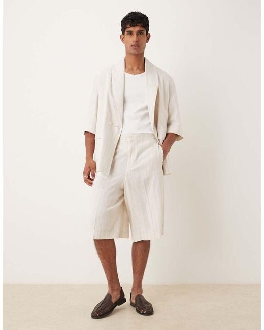 ASOS Natural Linen Mix Oversized Bermuda Suit Shorts for men