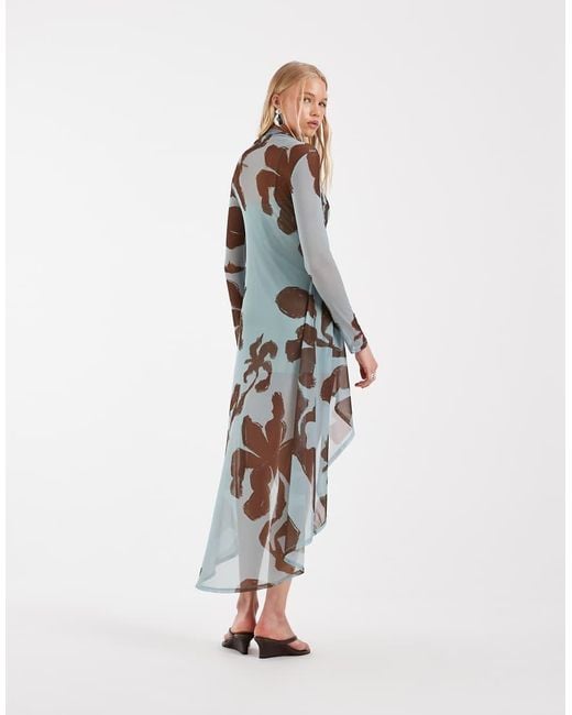 ASOS Metallic High Low Printed Mesh Dress