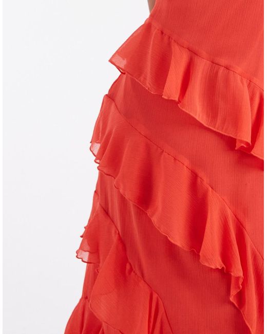 Vero Moda Red Smilla Chiffon Cami Ruffle Detail Midi Dress
