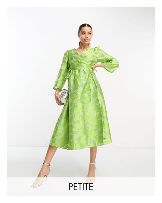 Y.A.S Petite Green Jacquard Wrap Midi Dress