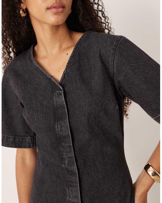 ASOS Black High V Neck Denim Mini Dress