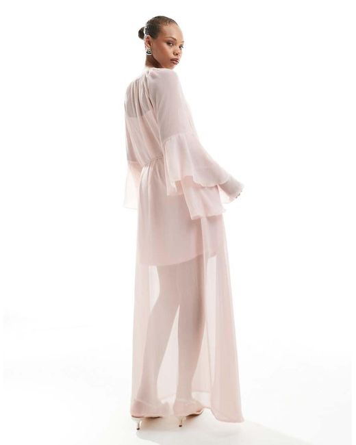 Vero Moda Pink Boho Frill Sleeve Tie Waist Maxi Dress