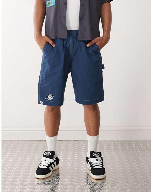 Aape By A Bathing Ape Blue Aape By A Bathing Ape Worker Carpenter Shorts for men