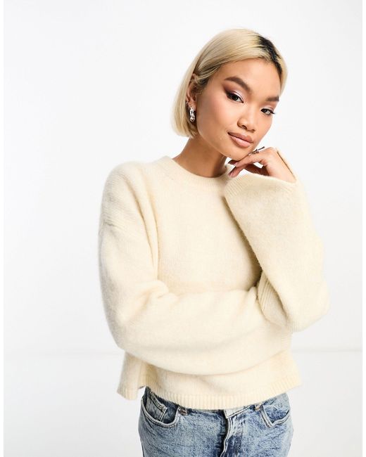 ASOS Natural Crew Neck Jumper With Wide Cuff And Split