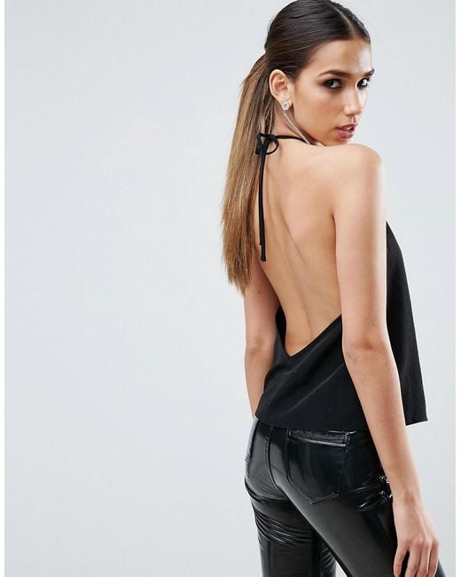 Lyst Asos Tie Neck Halter Top With Deep Plunge in Black
