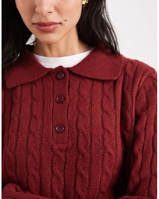 New Look Red Cable Knit Polo Jumper