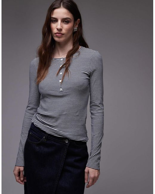 ARKET Gray Jersey Long Sleeve Top With Button Placket