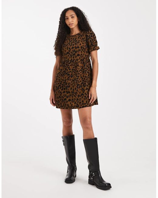 Threadbare Natural Cord Short Sleeve Mini Dress