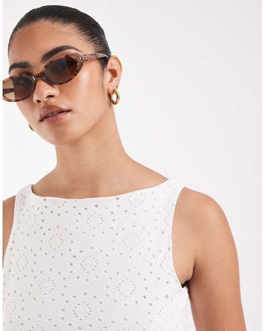 Vero Moda White Jersey Floral Broderie Sleeveless Mini Dress