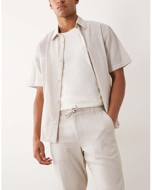 SELECTED Natural Linen Blend Drawstring Pants for men