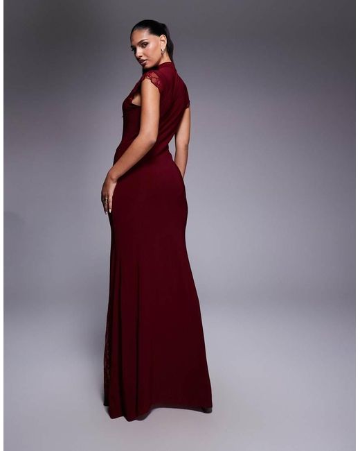 ASOS Purple High Neck Cap Sleeve Maxi Dress With Lace Insert Detailing