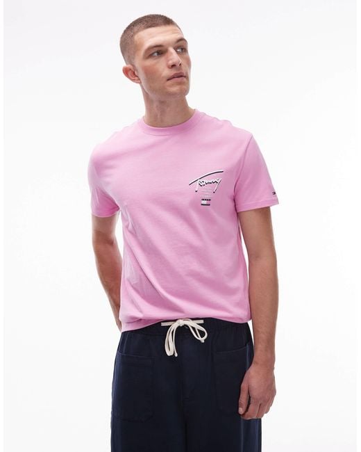 Tommy Hilfiger Pink Signature Backprint T-shirt for men