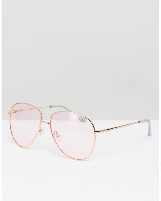 ASOS Aviator Sunglasses In Gold Metal With Pink Lens for Men Lyst