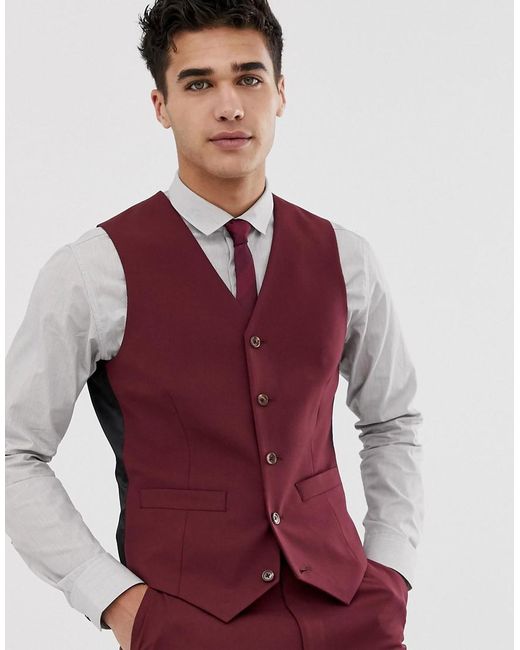 ASOS Synthetic Skinny Suit Waistcoat In Burgundy in Red for Men Lyst