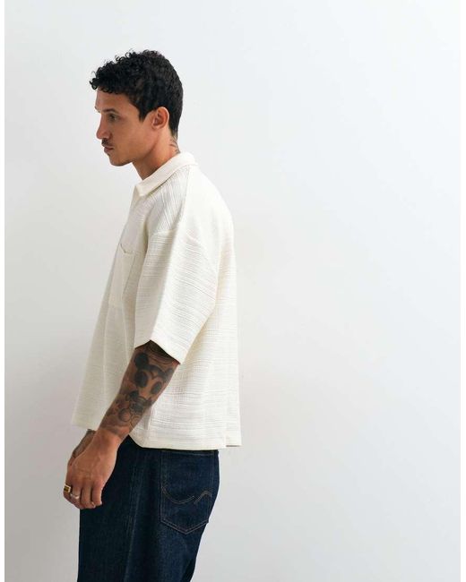 ASOS White Oversized 3/4 Length Sleeve Polo for men