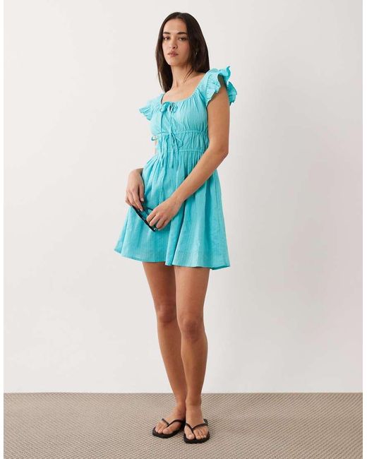 Wednesday's Girl Blue Milkmaid Mini Dress