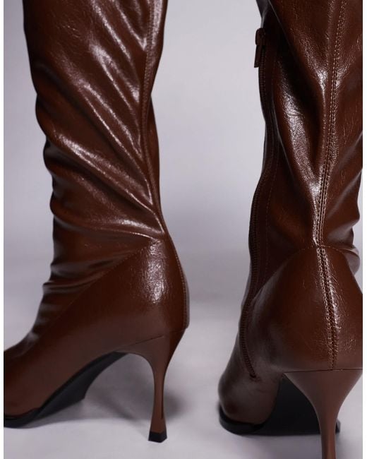Public Desire Brown Scorpion Square Toe Heeled Knee Boots