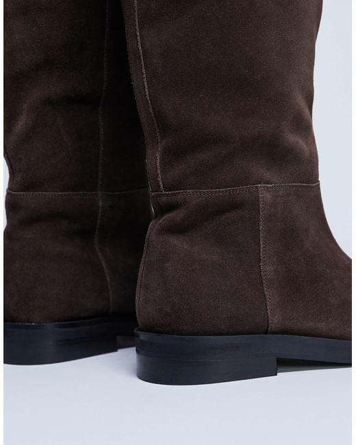 TOPSHOP Black Rory Real Suede Leather Riding Boots