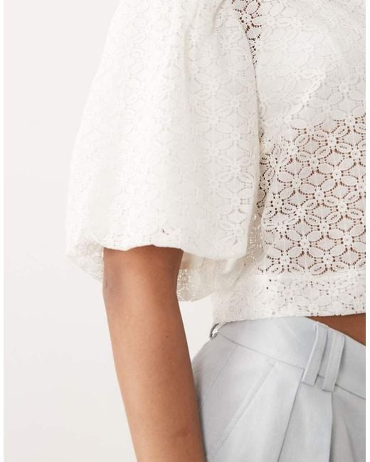 Vila White Textured Woven Puff Sleeve Top