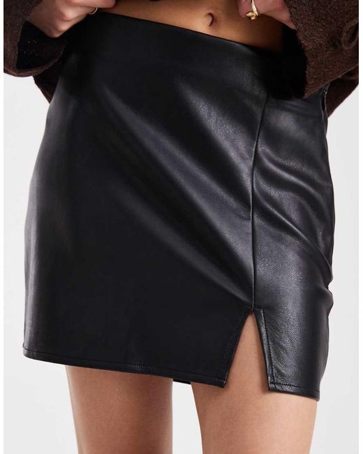 ASOS Black Leather Look Split Front Mini Skirt