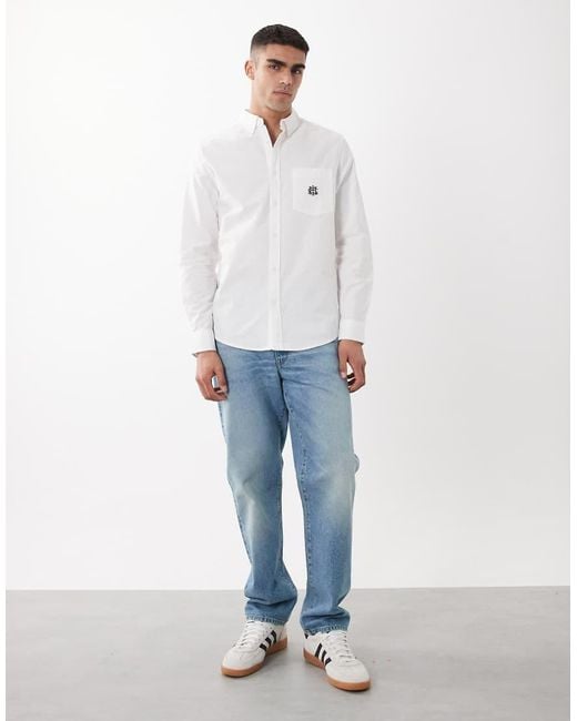 ASOS White Regular Fit Oxford Shirt With Chest Embroidery for men