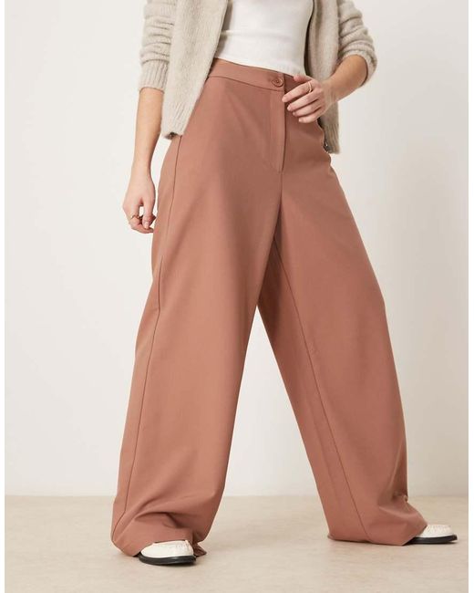 ASOS Elegante Ruimvallende Broek Met Rechte Pijpen in het Natural