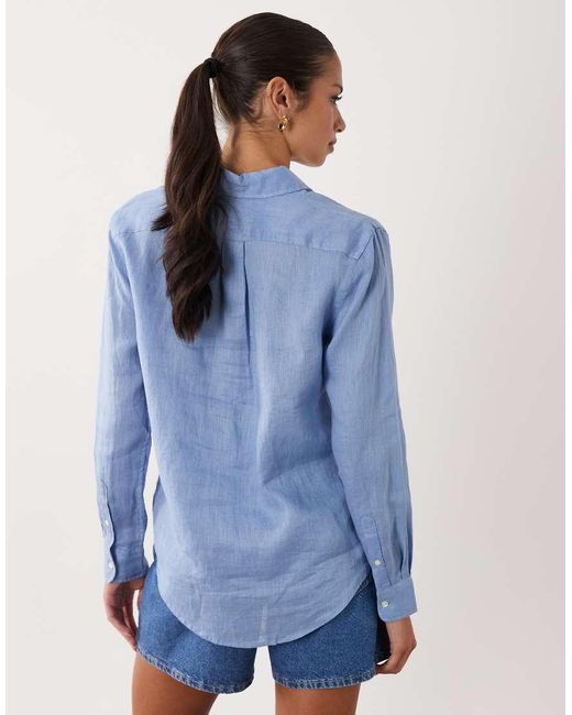 Polo Ralph Lauren Blue Icon Logo Classic Fit Linen Shirt