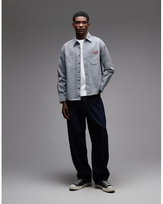 Dickies Gray Hickory Striped Long Sleeve Work Shirt for men