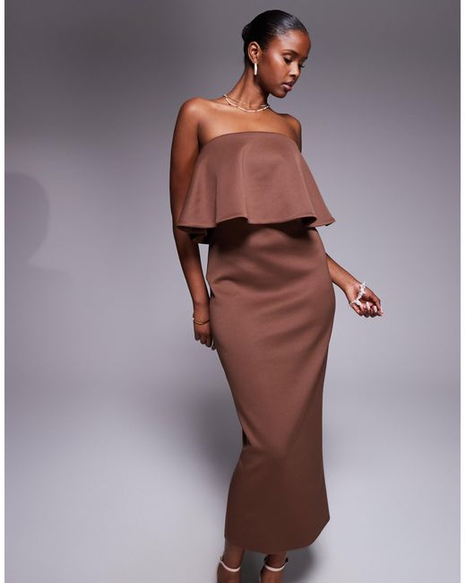 Robe bustier mi-longue en imitation néoprène à basques - chocolat ASOS en coloris Brown