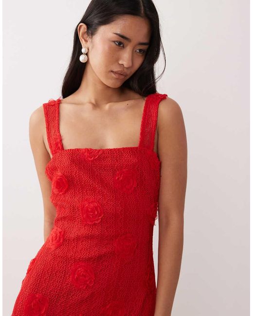 Pretty Lavish Red Floral Appliqué Square Neck Maxi Dress