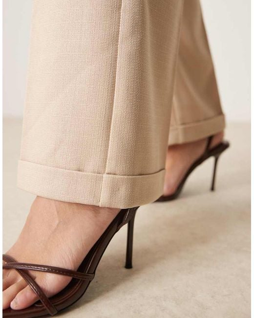 ASOS Natural Petite Tailored Slim Straight Trousers With Belt