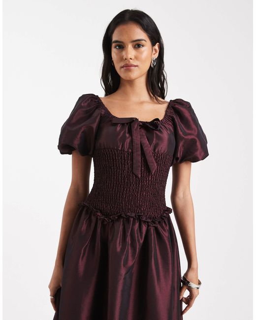 Daisy Street Drop Waist Shirred Puff Sleeve Maxi Dress in Black | Lyst