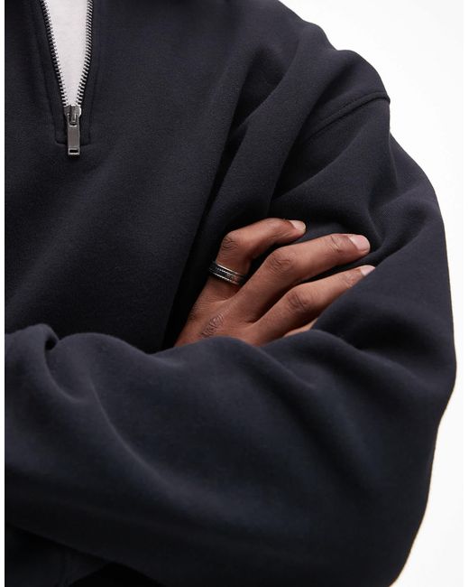 Topman Black Washed 1/4 Zip Sweatshirt for men