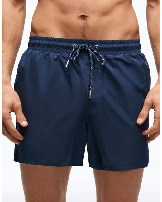 Bershka Blue Basic Mid Length Swim Shorts for men