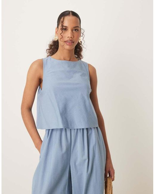 Mono Largo Azul Denim De Doble Capa Con Abertura En La Espalda De ASOS de color Blue