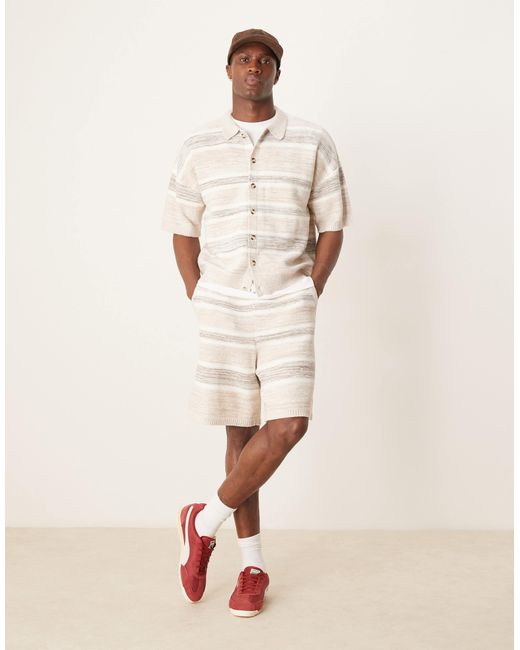 ASOS – locker geschnittenes strick-polohemd in Natural für Herren