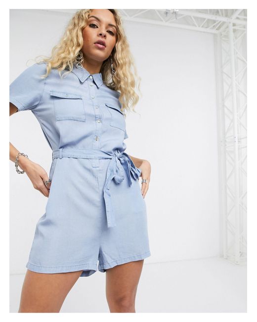 utility denim playsuit