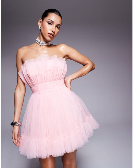 Robe bandeau courte structurée - pastel LACE & BEADS en coloris Pink