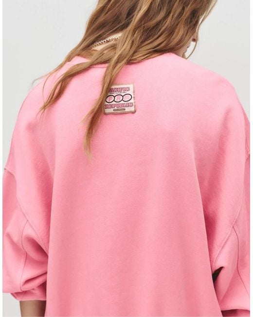Felpa Medio Con Etichetta Pacific Republic di Pull&Bear in Pink